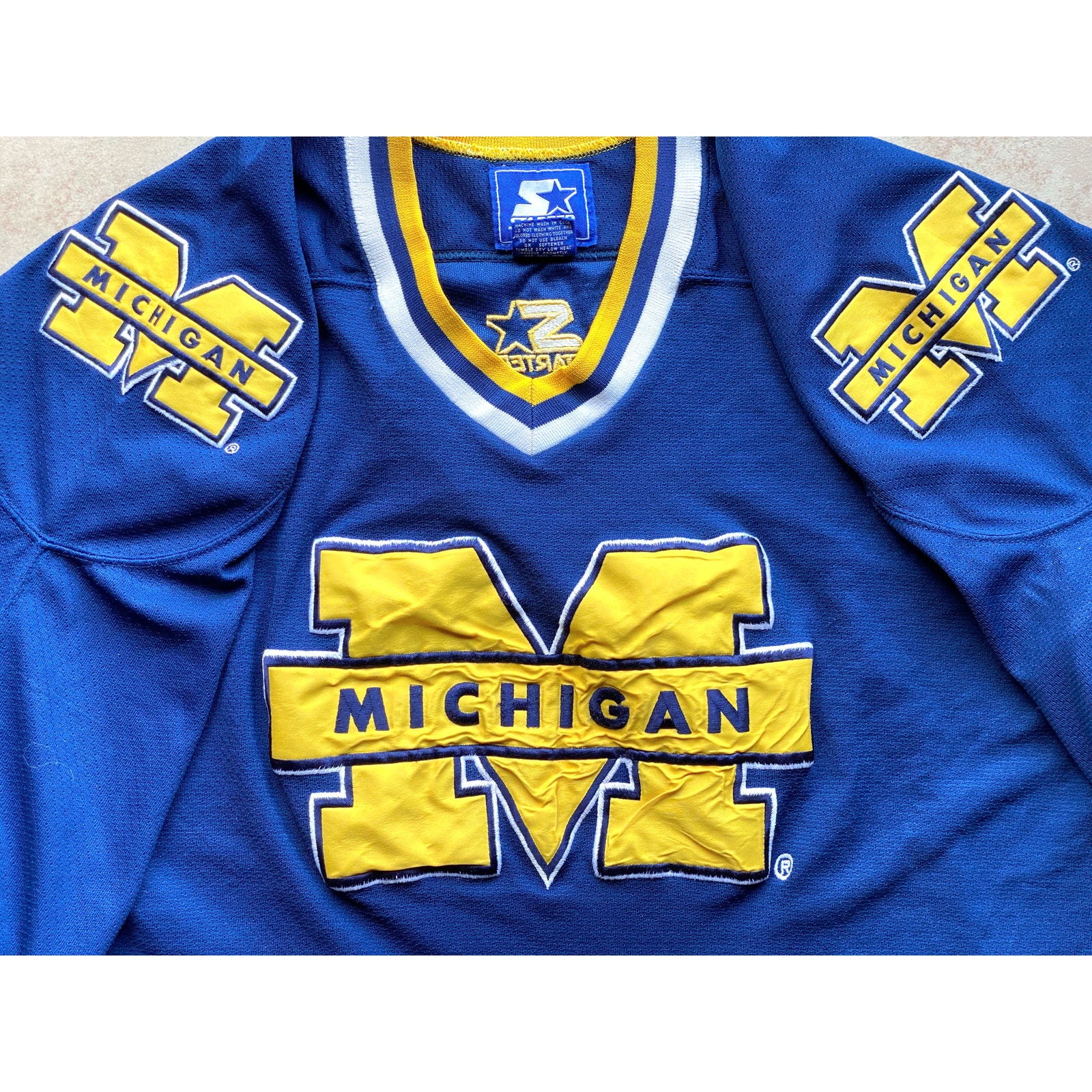 Michigan 90s Starter Hockey Jersey L Navy Gold Ncaa University Frozen Vintage